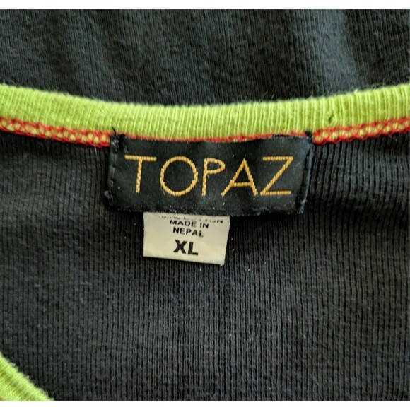 Topaz Pullover Size XL Colorblock Patchwork Nepal Bell Sleeve V-Neck Top - Picture 5 of 7